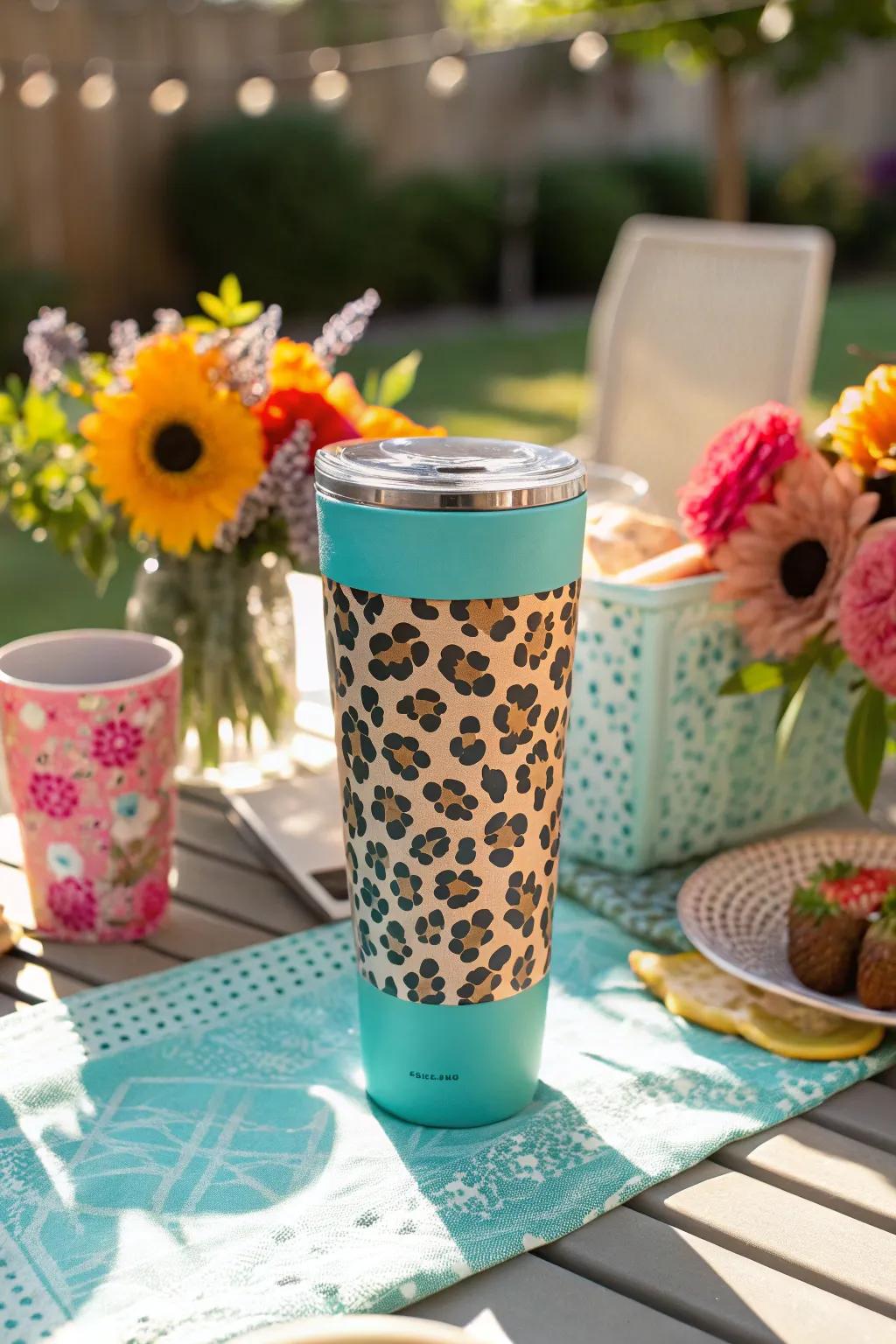 A radiant aquatic jewel wildcat motif beverage holder, impeccable for sunlit days.