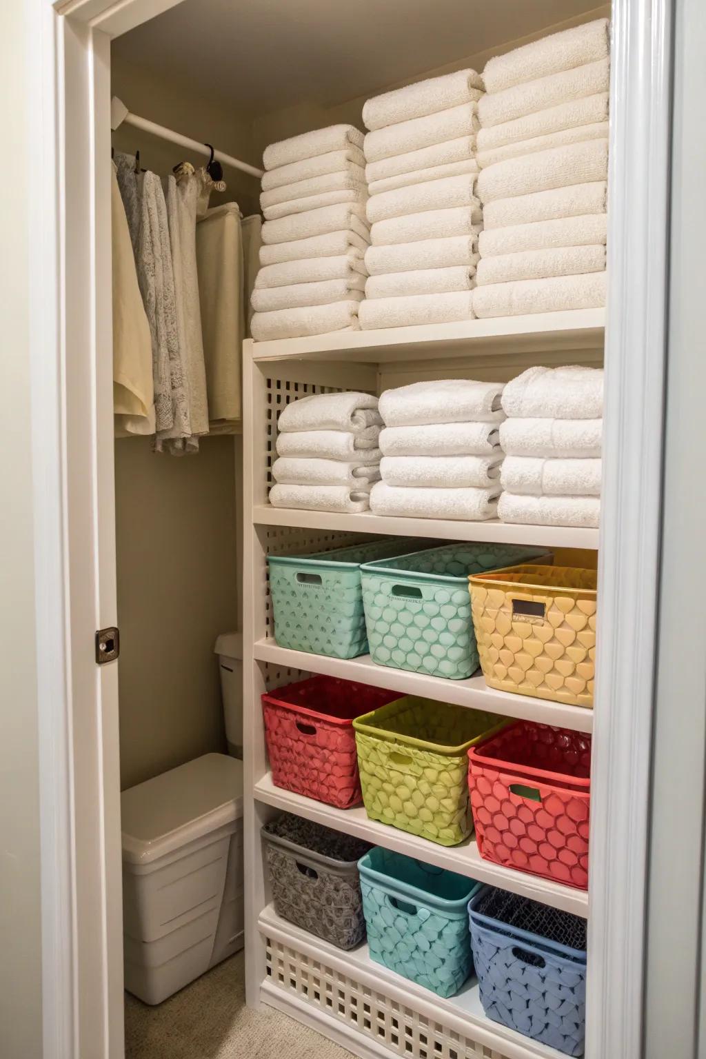 Adjustable shelving offers flexibility for changing storage needs.