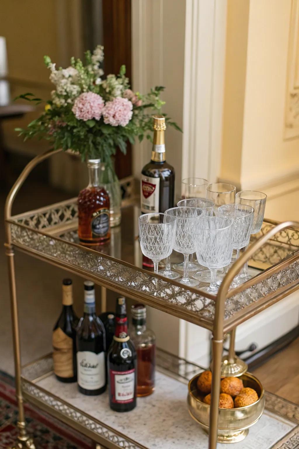 A timeless mobile bar radiates portable refinement.
