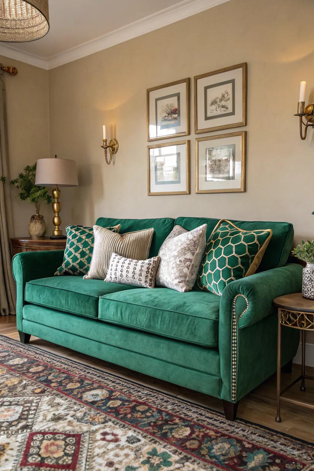 A striking, colorful couch that demands attention.