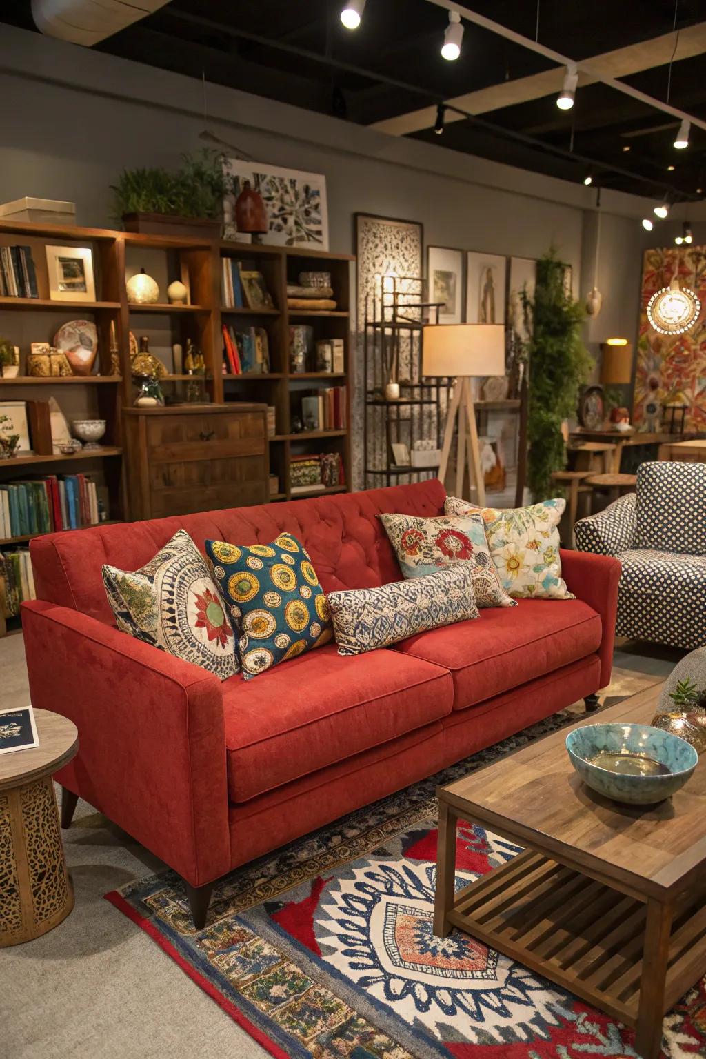 An eclectic pattern fusion imparts unique allure and essence to your personal space.