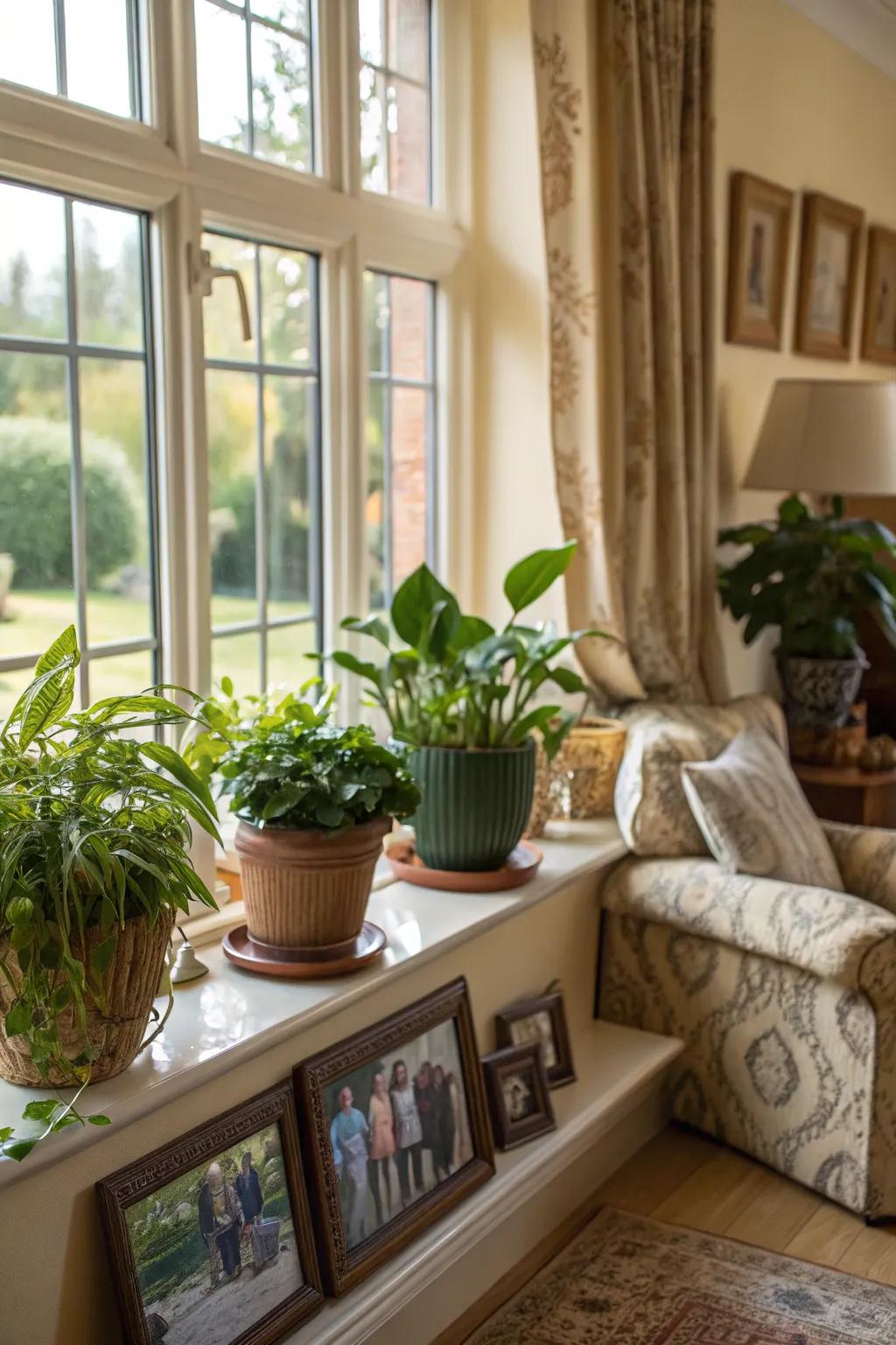 Transform your windowsill into a mini-exhibit with personal accents.