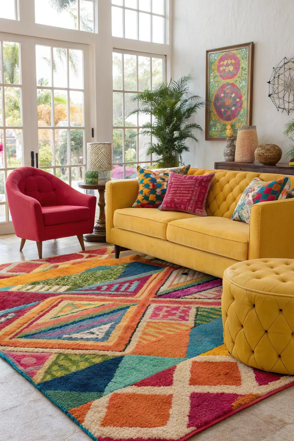 Bright rugs introduce a burst of color and dynamism to your space.
