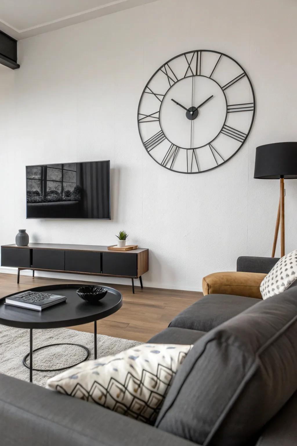 A minimalist wall ticker adds subtle sophistication to a modern living room.