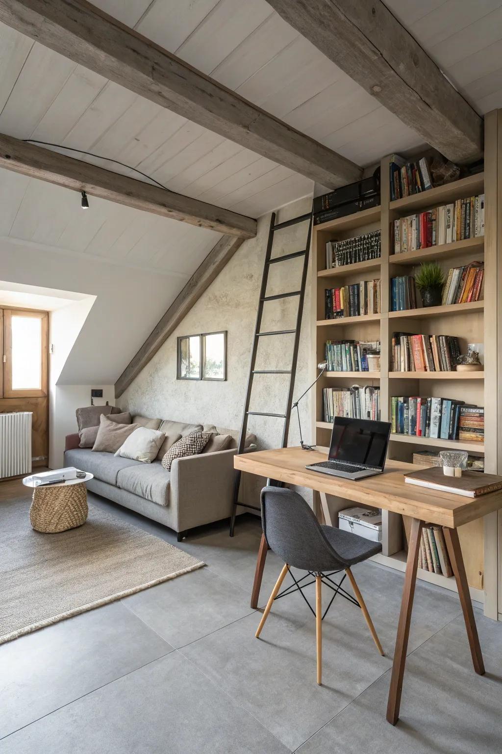 A smartly designed loft that smoothly combines work and relaxation.