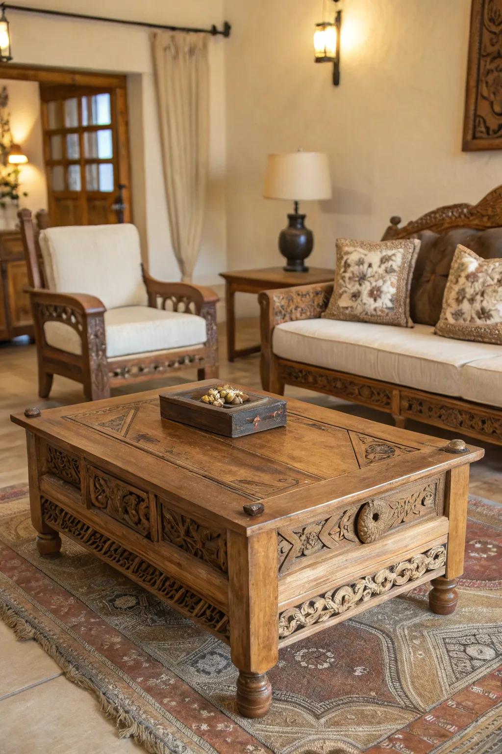 Weathered wood furnishings impart a Western charm to any space.