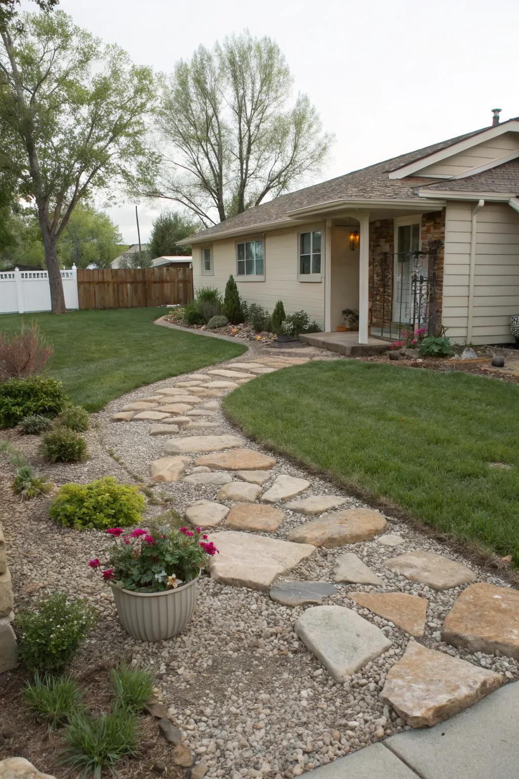 A gravel landscape provides a simple, modern alternative to grass.