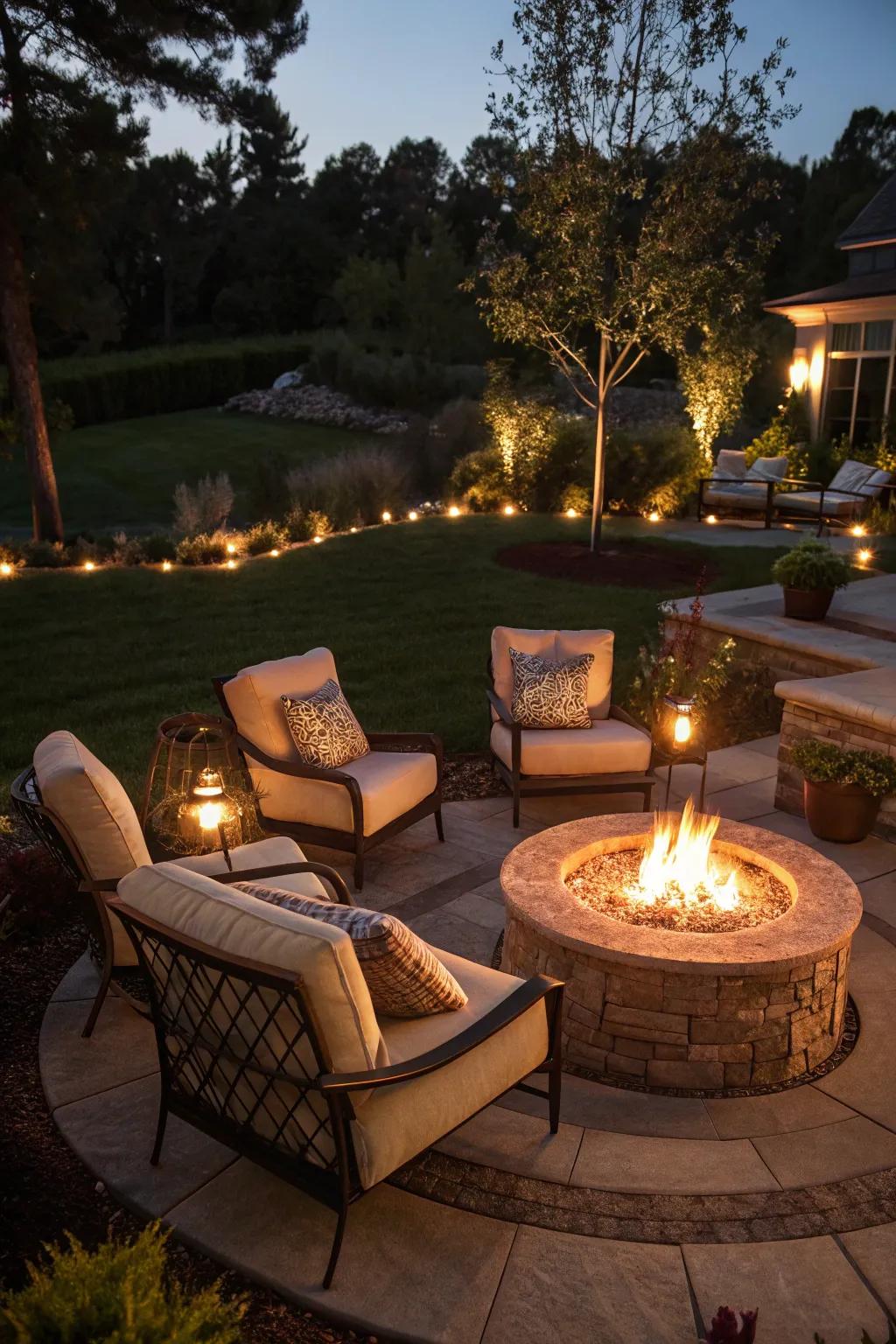 A stunning fire feature setup, perfect for evening gatherings.