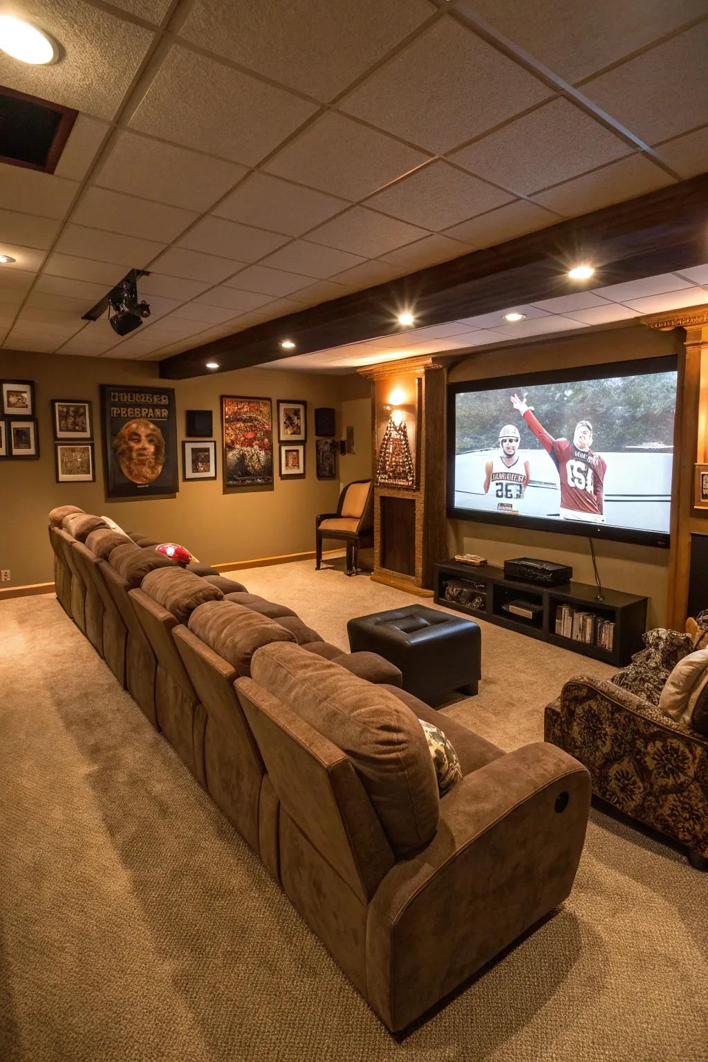 Establish the perfect relaxation space with a recliner area in your basement.