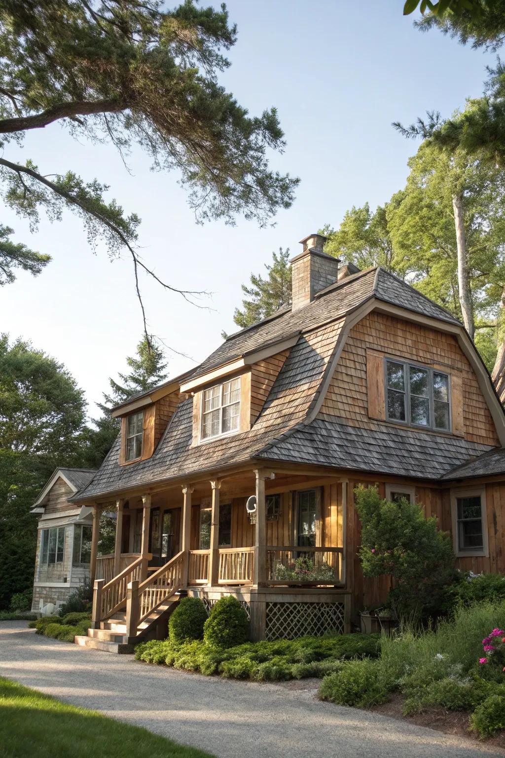 Wood paneling brings a countryside elegance to this mansard roof.