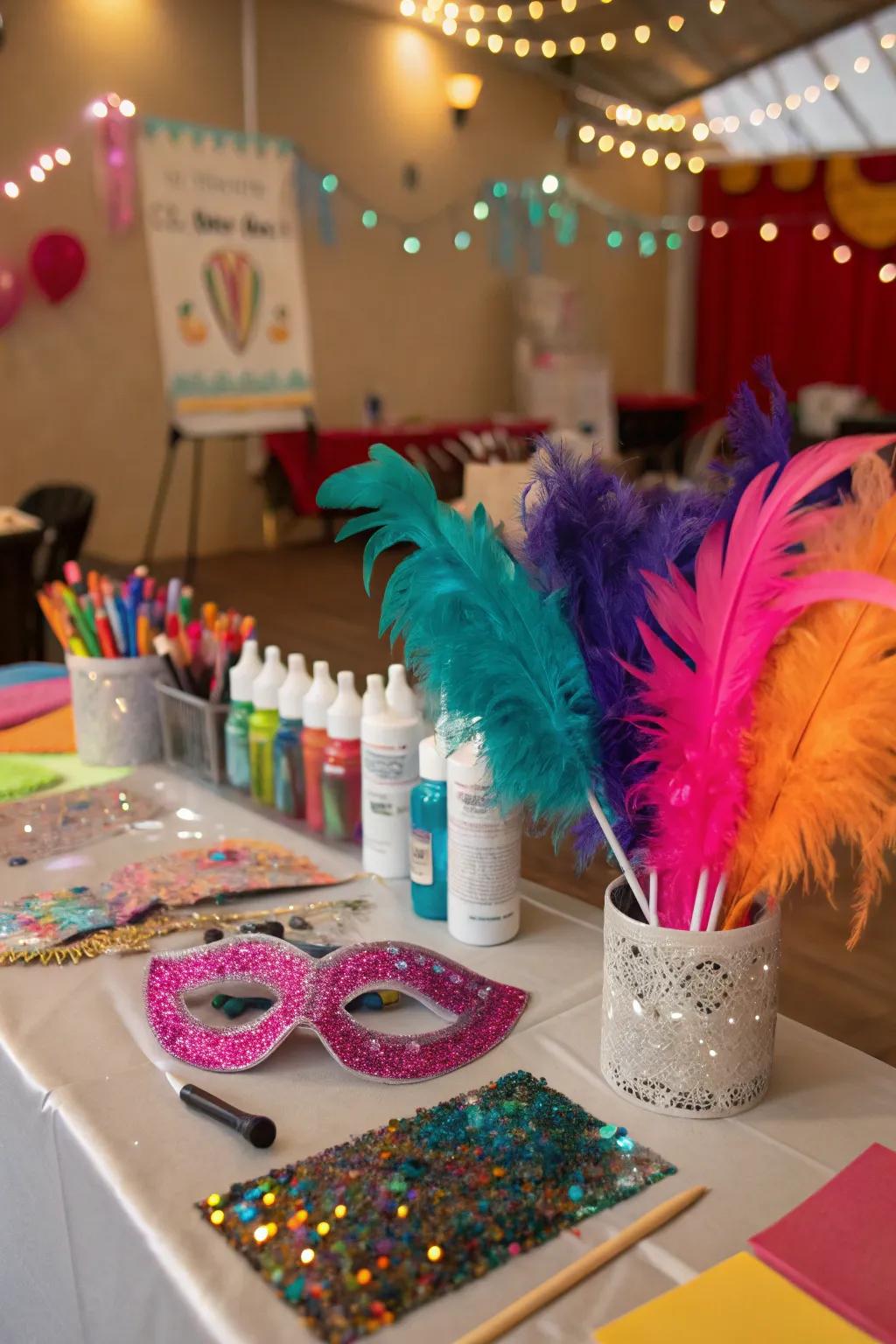 A DIY disguise station encourages creativity and adds a personal touch to the party