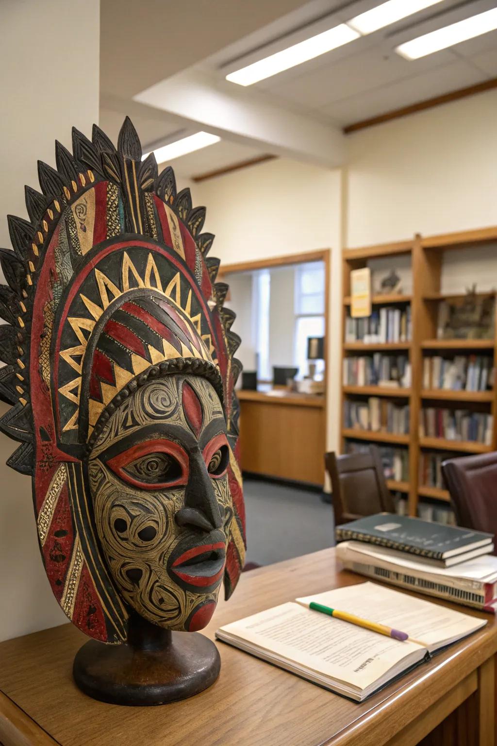 A mask artwork drawing inspiration from heritage and history.