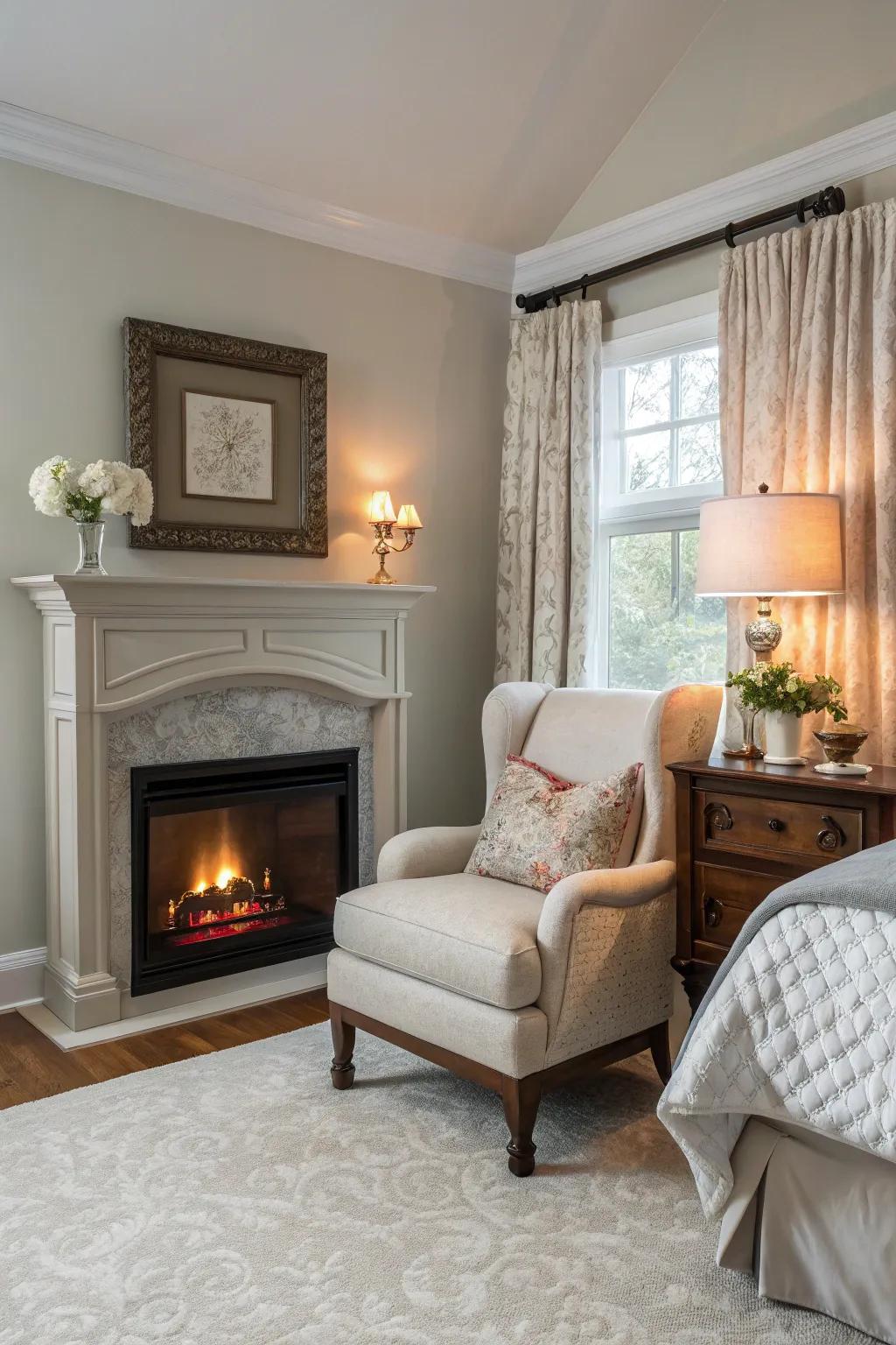 Transform any corner into a relaxation haven with a cozy reading nook by the fireplace.