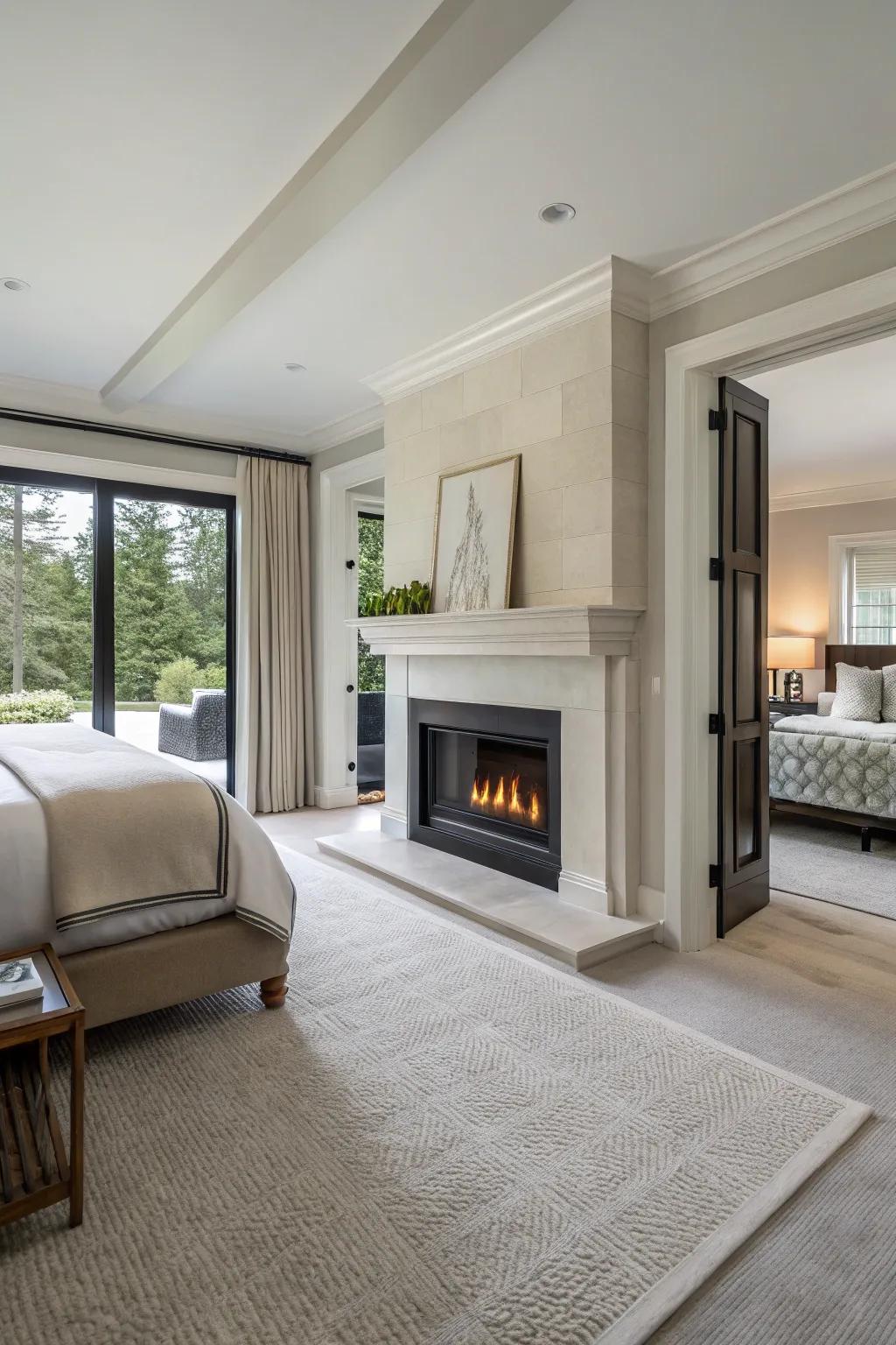 A contemporary minimalist firebox infuses streamlined beauty into your sleeping quarters.