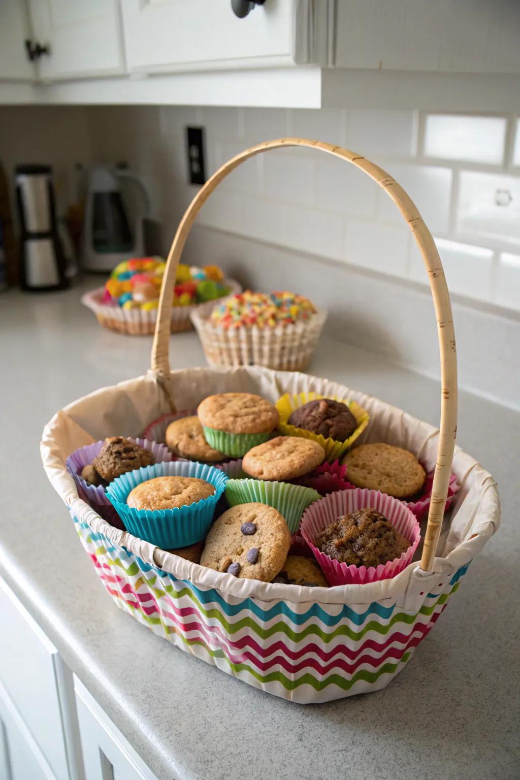 Sweet treats nestled beautifully in a festive May basket, ready to delight.