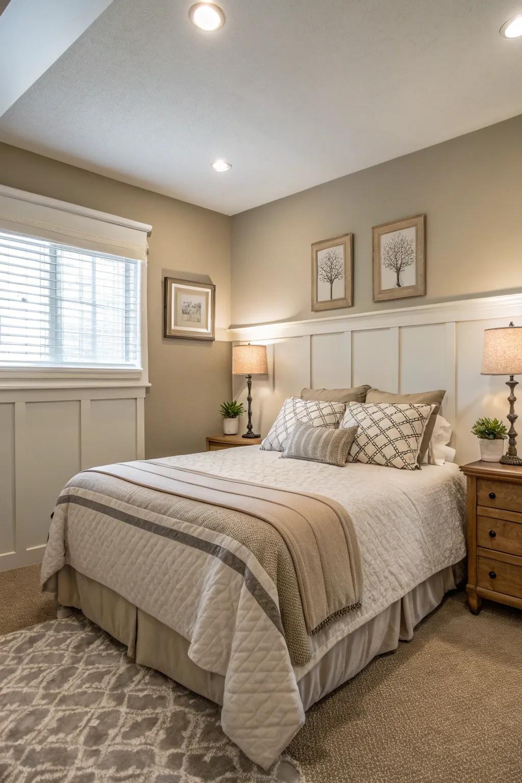 Neutral shades offer a peaceful foundation.