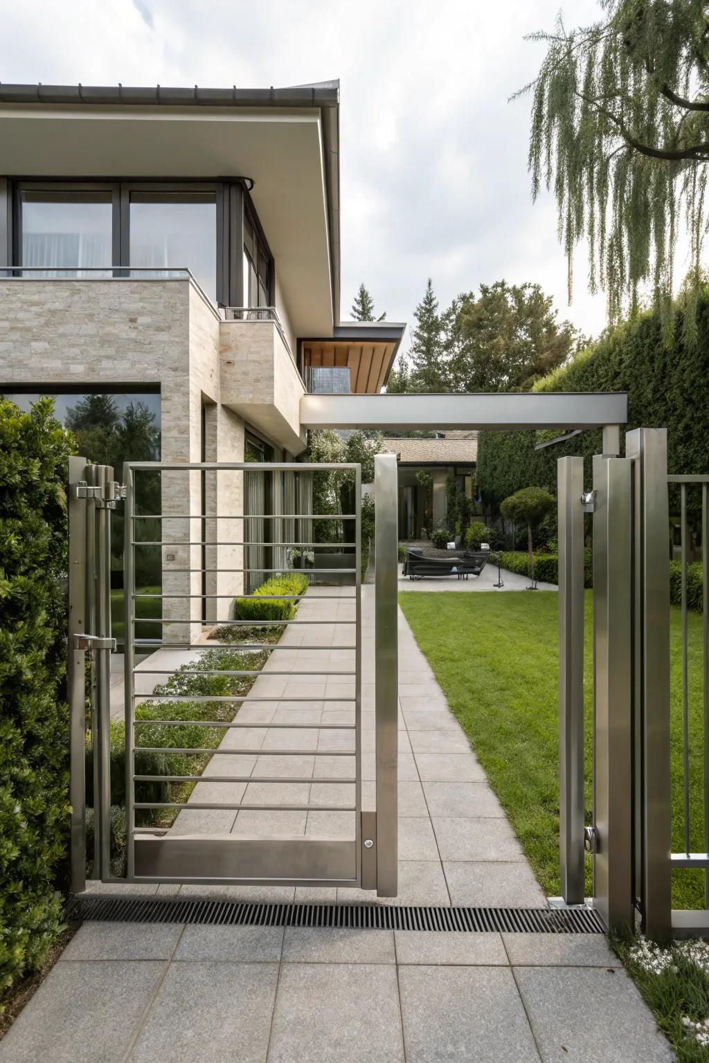 Minimalist metal gates present a polished and modern impression.