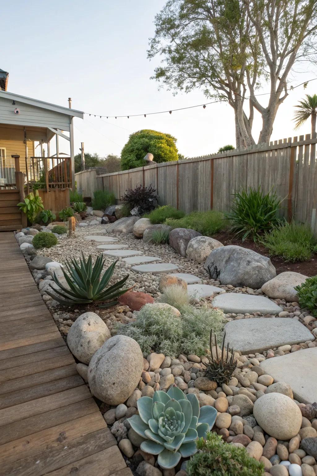 Natural stones bring texture and a feeling of peace.