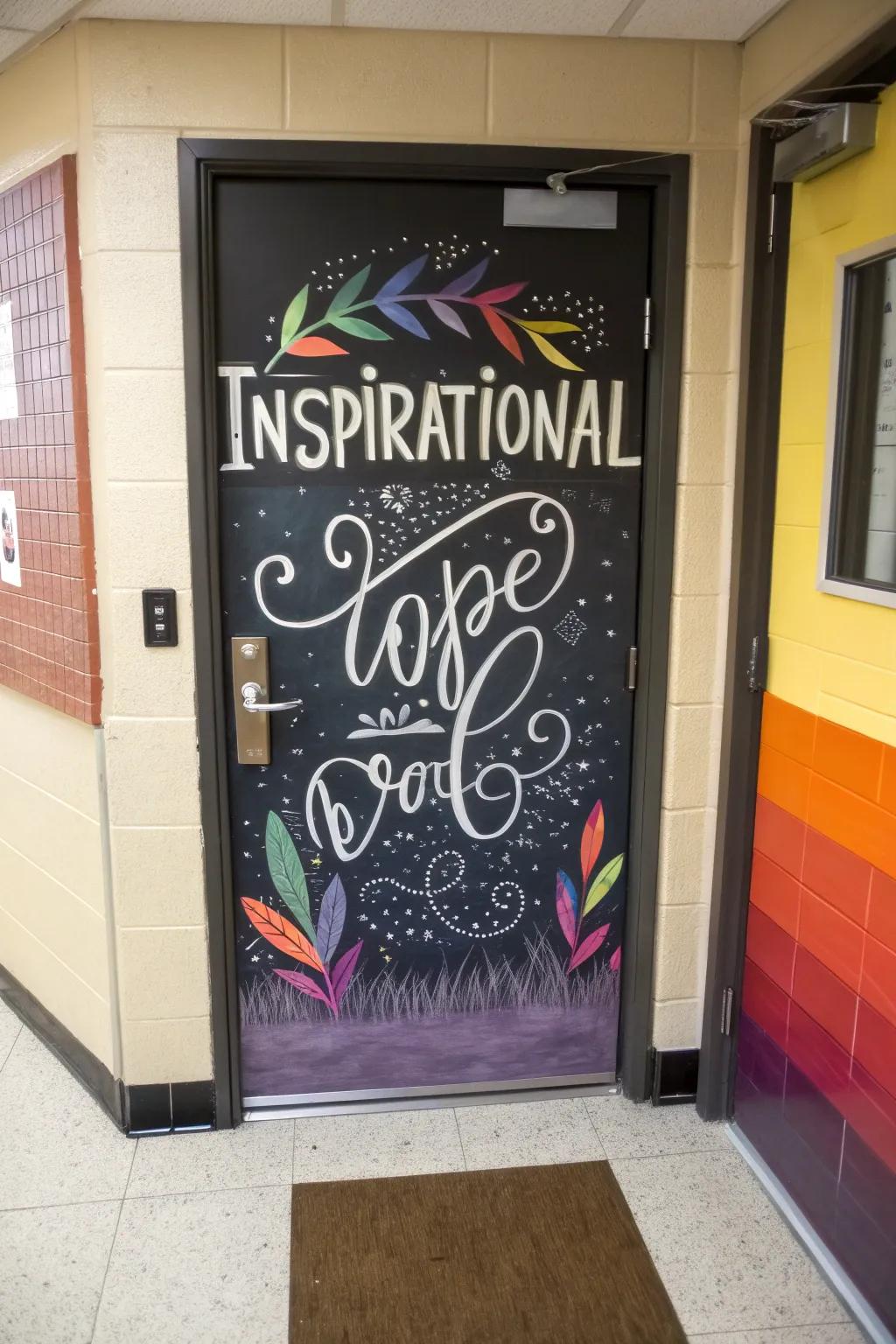 An inspirational quote beautifully displayed on a classroom door.
