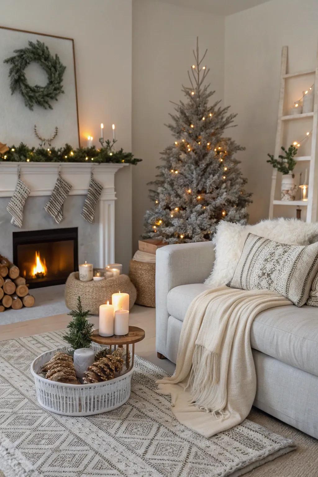 A dwelling radiating peace through its use of gentle colors, curating a soothing festive backdrop.