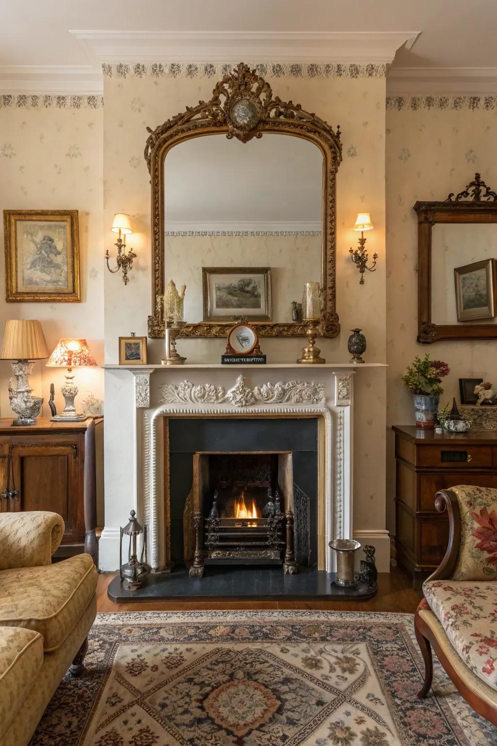 Intricate old-fashioned looking glasses bring a piece of history to your fireplace.