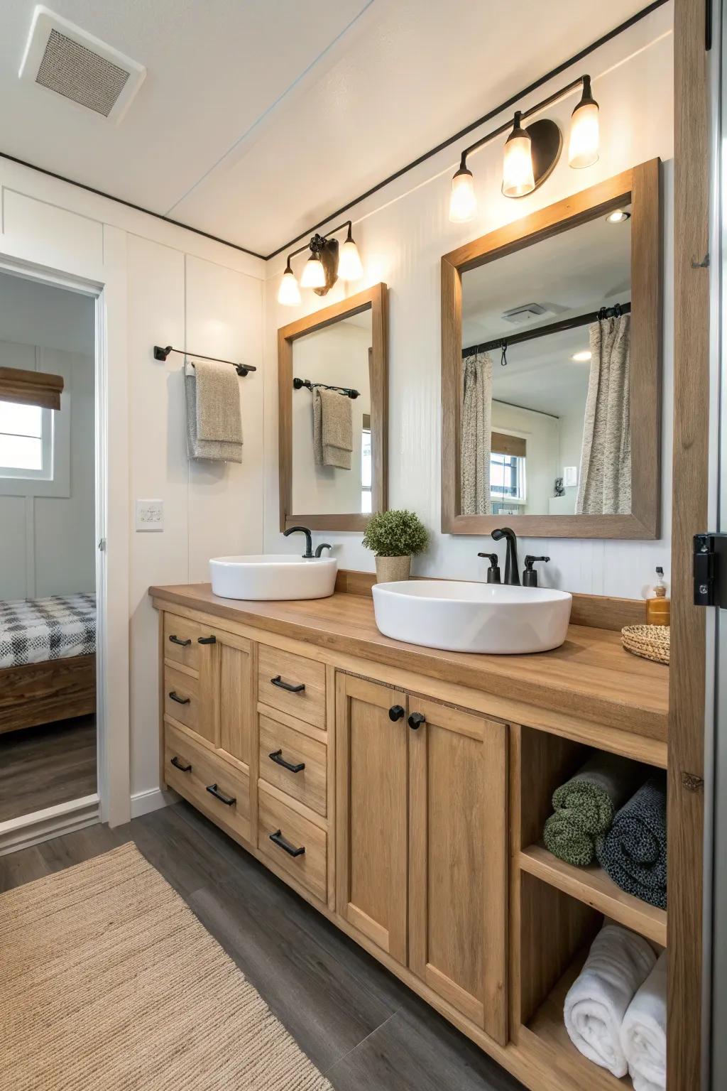 For a spa-like experience, upgrade your bathing space with earth-sourced materials and elegant hardware.