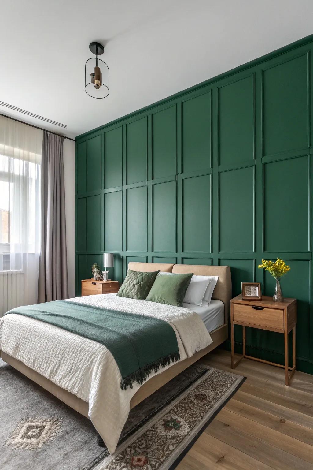 Striking color accent boards in forest green create a captivating focal point.