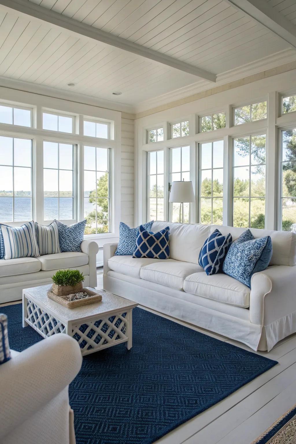 Sea-inspired blues infuse the area with tranquility.