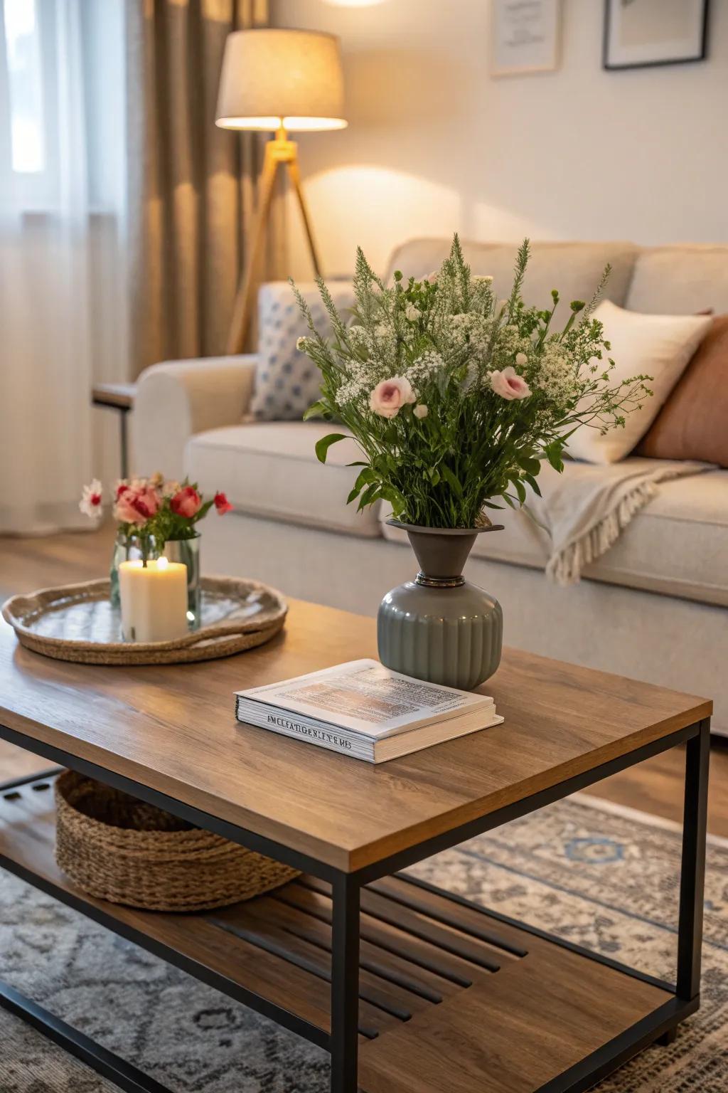 Where nature's charm meets elegant design on this coffee table.