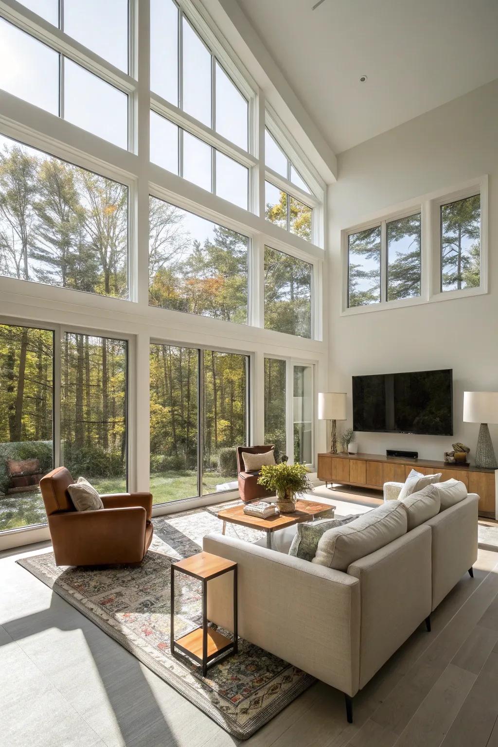A family room illuminated by natural light, presenting a peaceful and bright setting.
