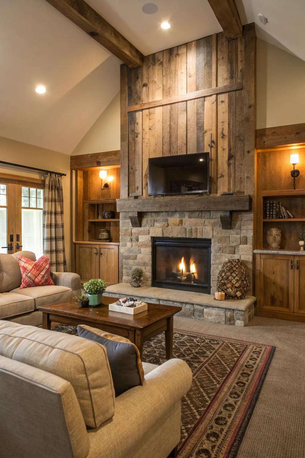 Reclaimed wood panels offer an inviting and countryside feel.