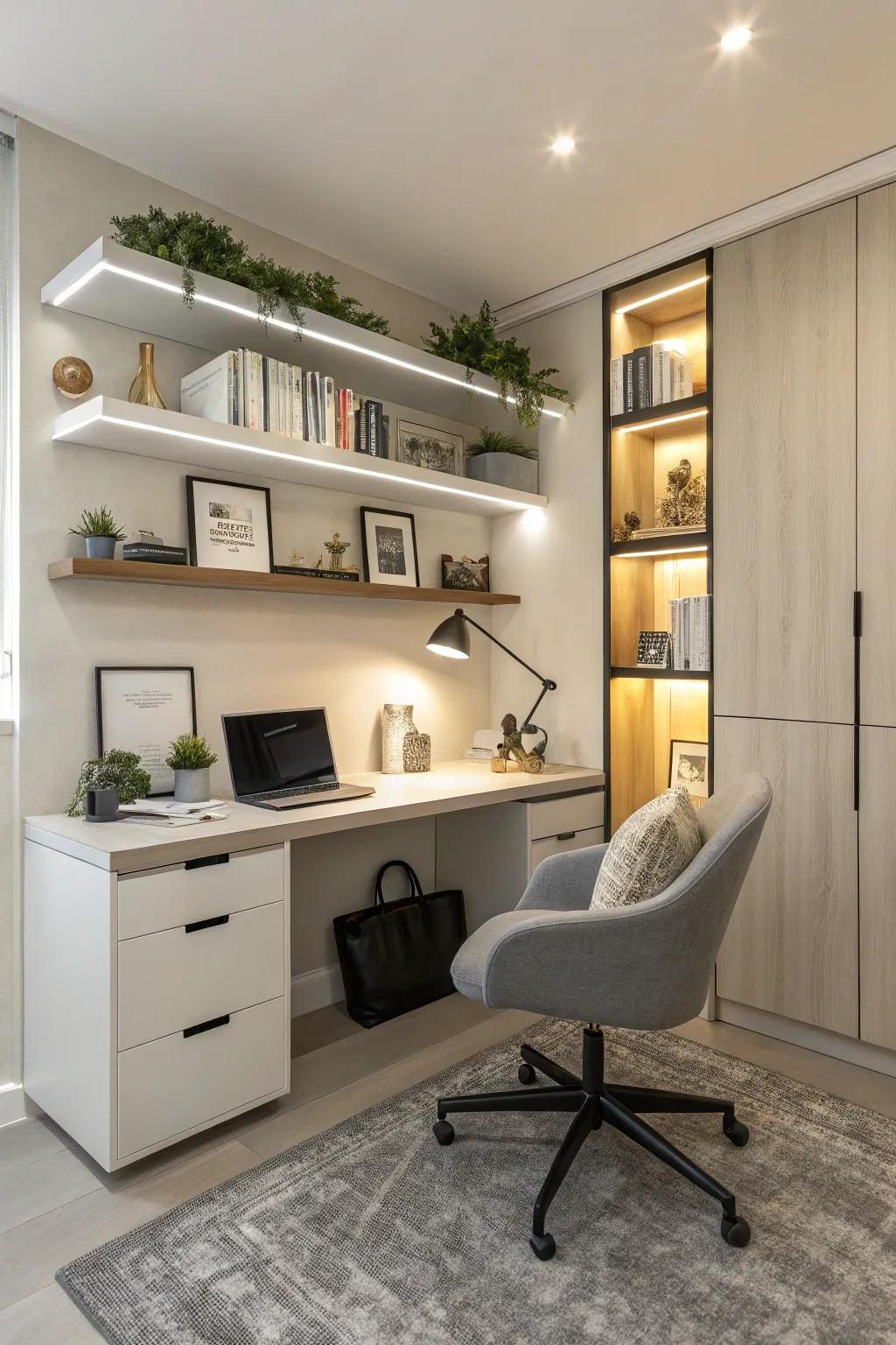 A fully functional workspace that feels right at home in your flex room.
