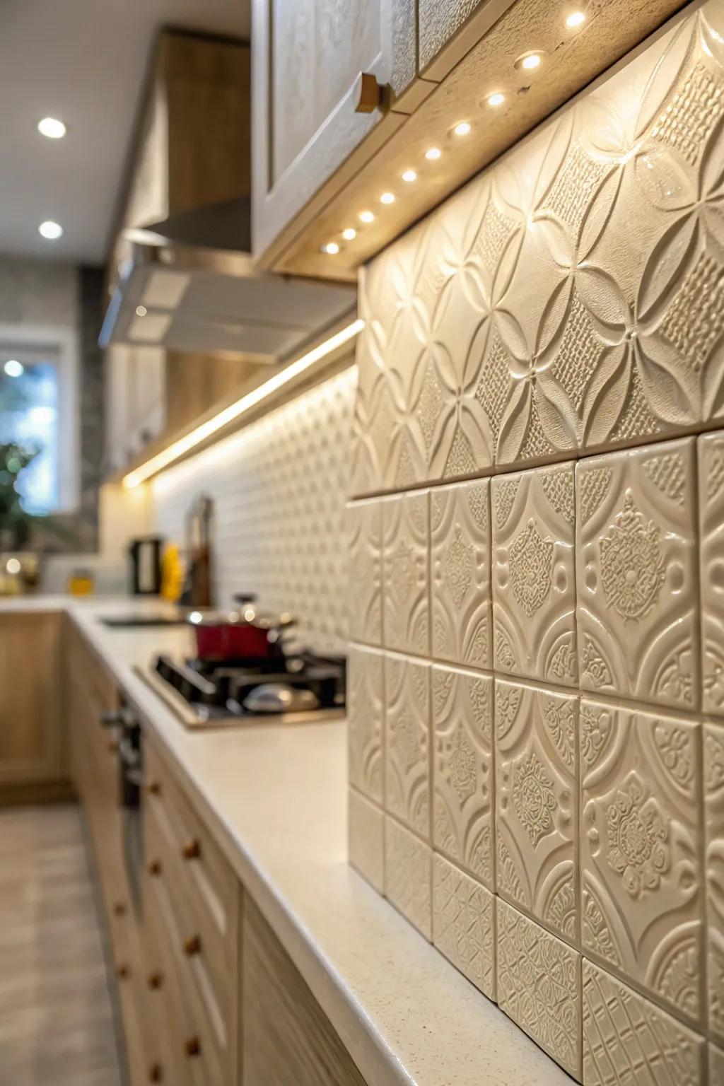 Dimensional panels enhance depth and presence on your kitchen walls.