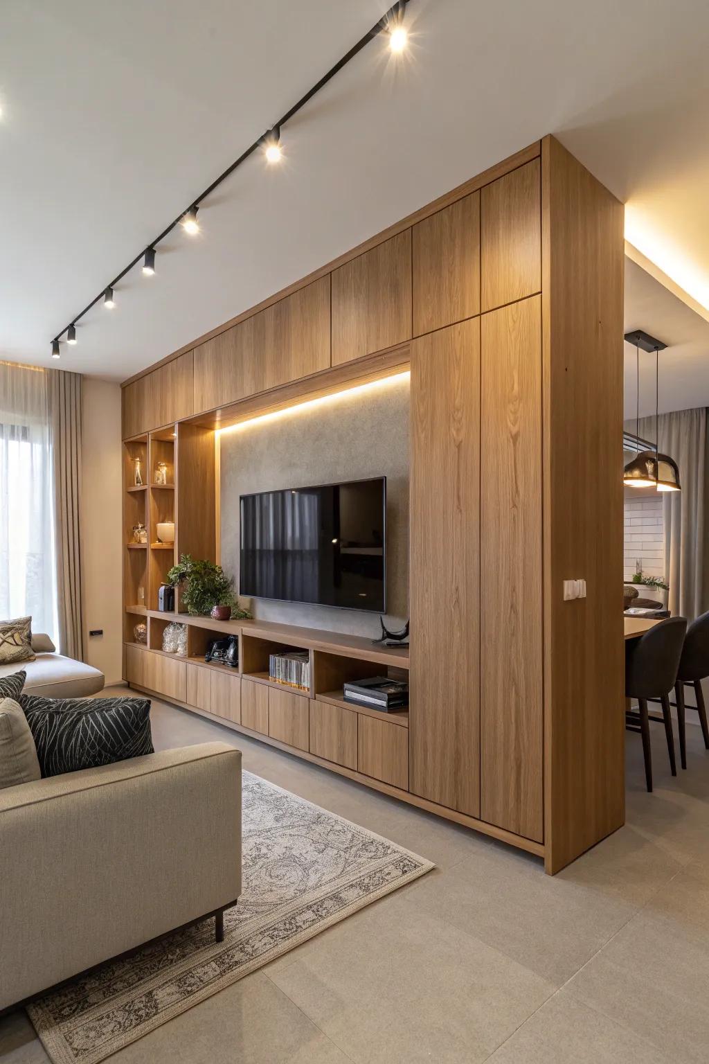 A custom TV cabinet provides flawless integration within a modern living space.