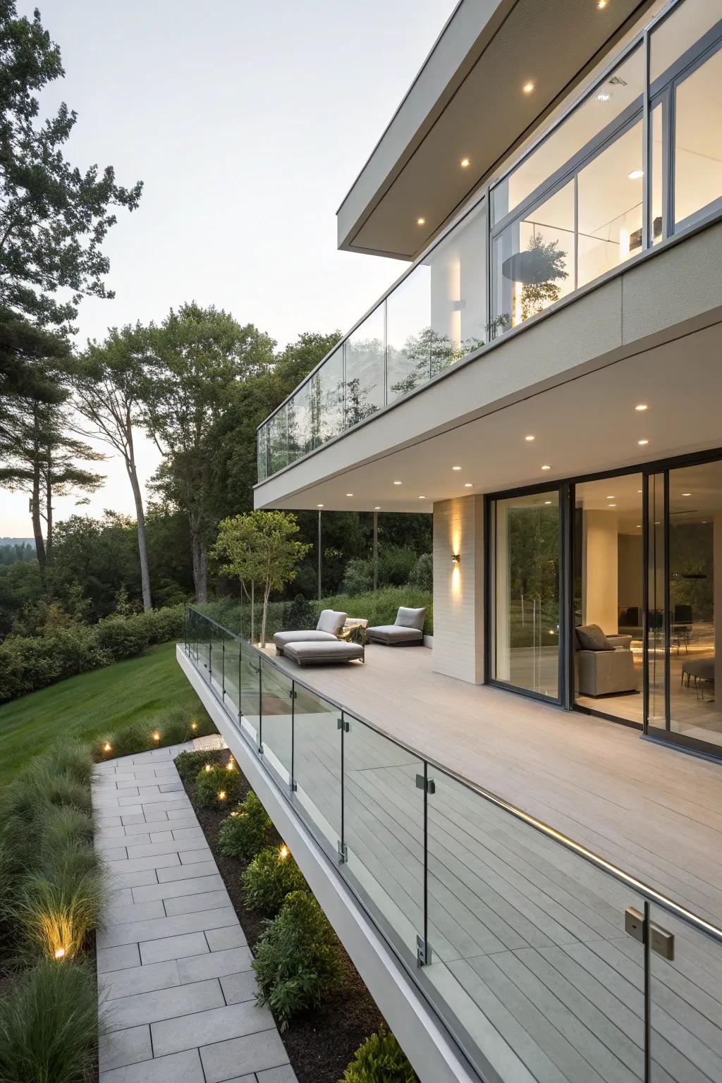 A minimalist deck harmoniously integrated with its natural environment.
