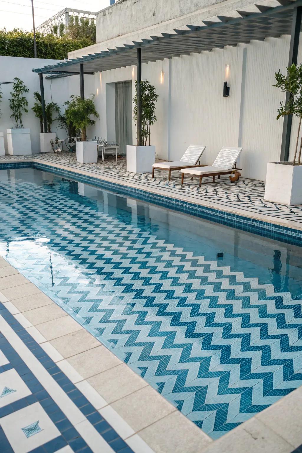 Chevron designs evoke a coastal atmosphere for your pool.