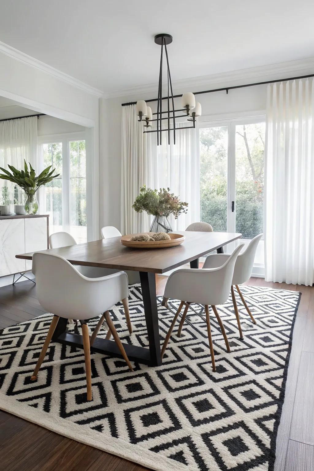 Geometric rugs contribute a modern spin to your decorating scheme.