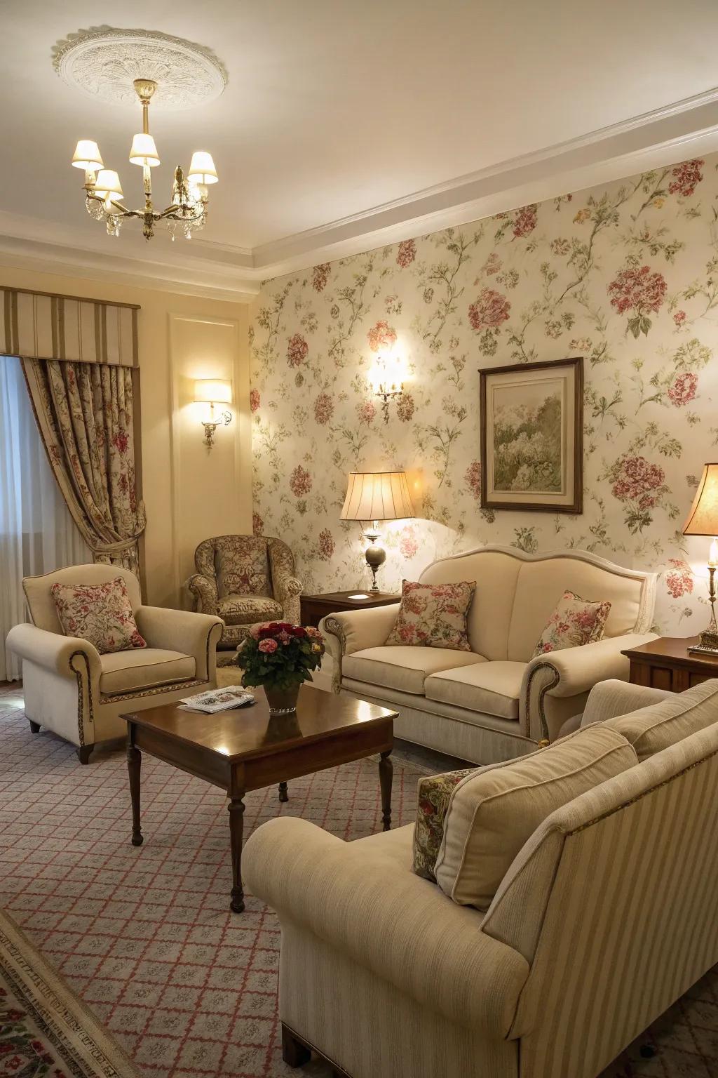 Refined floral wall decor adds sophistication to a living space.