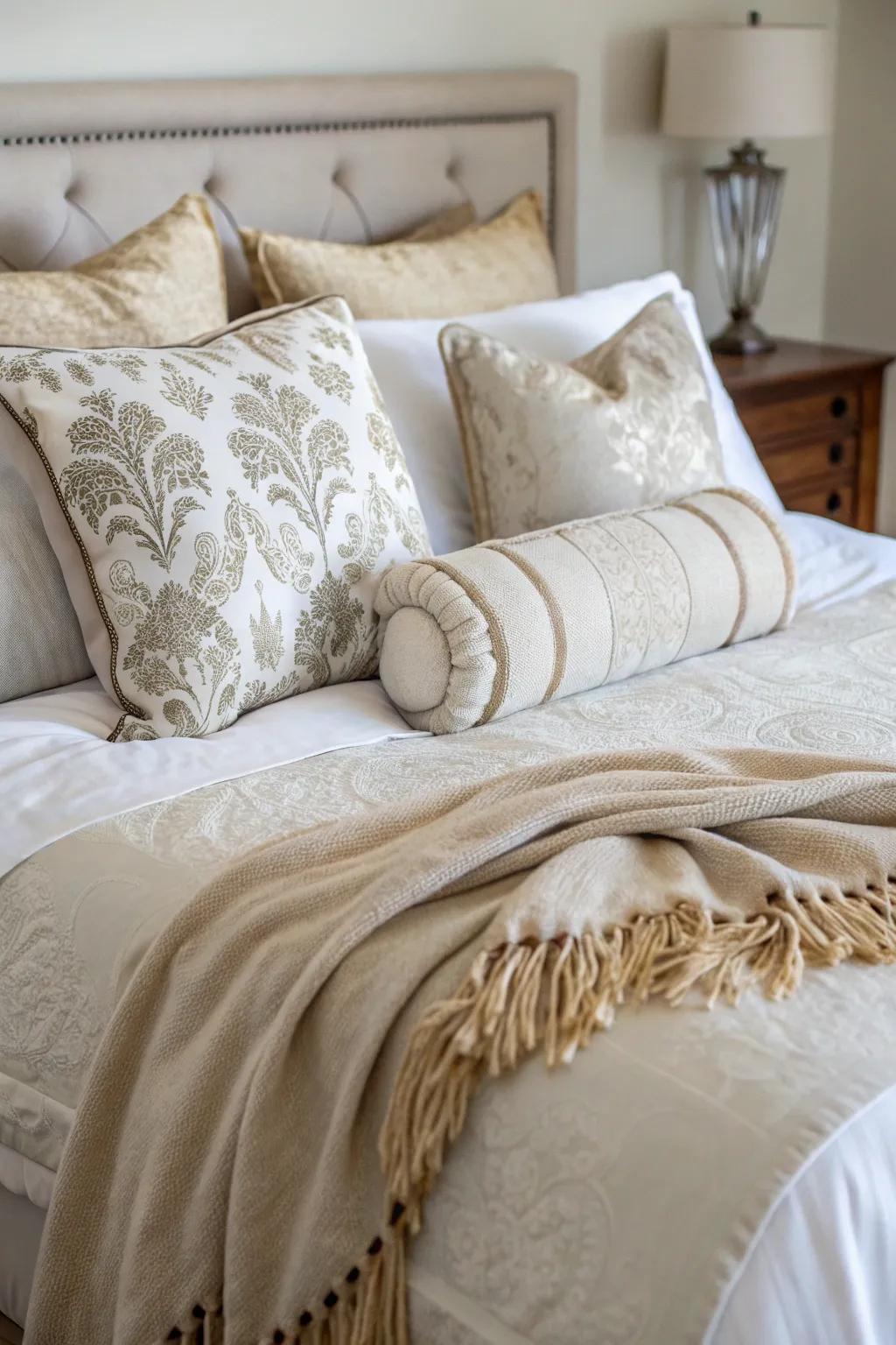 Piled-up bedding ensures maximum relaxation and flair.