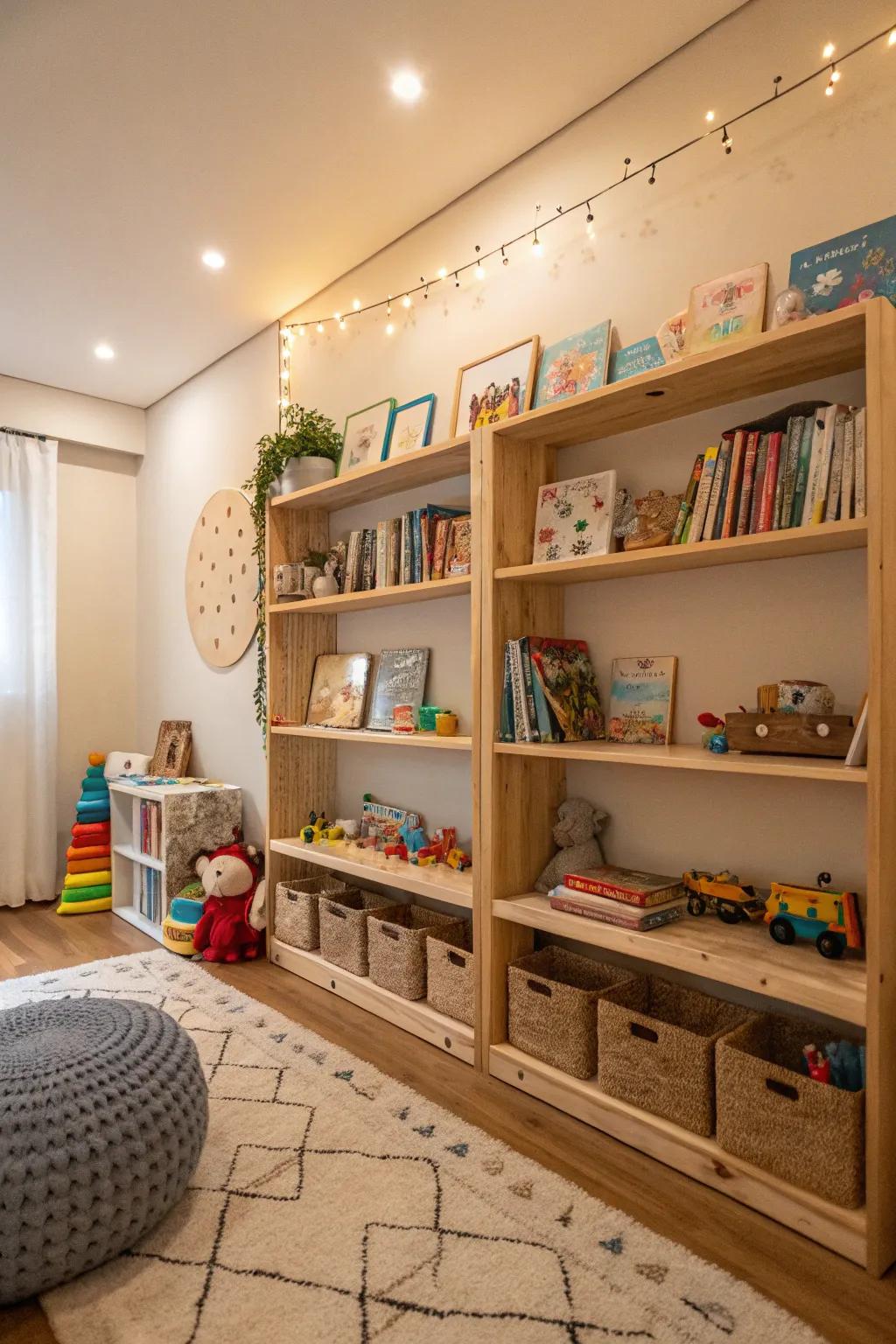 Low shelves ensure toys and books are readily accessible.