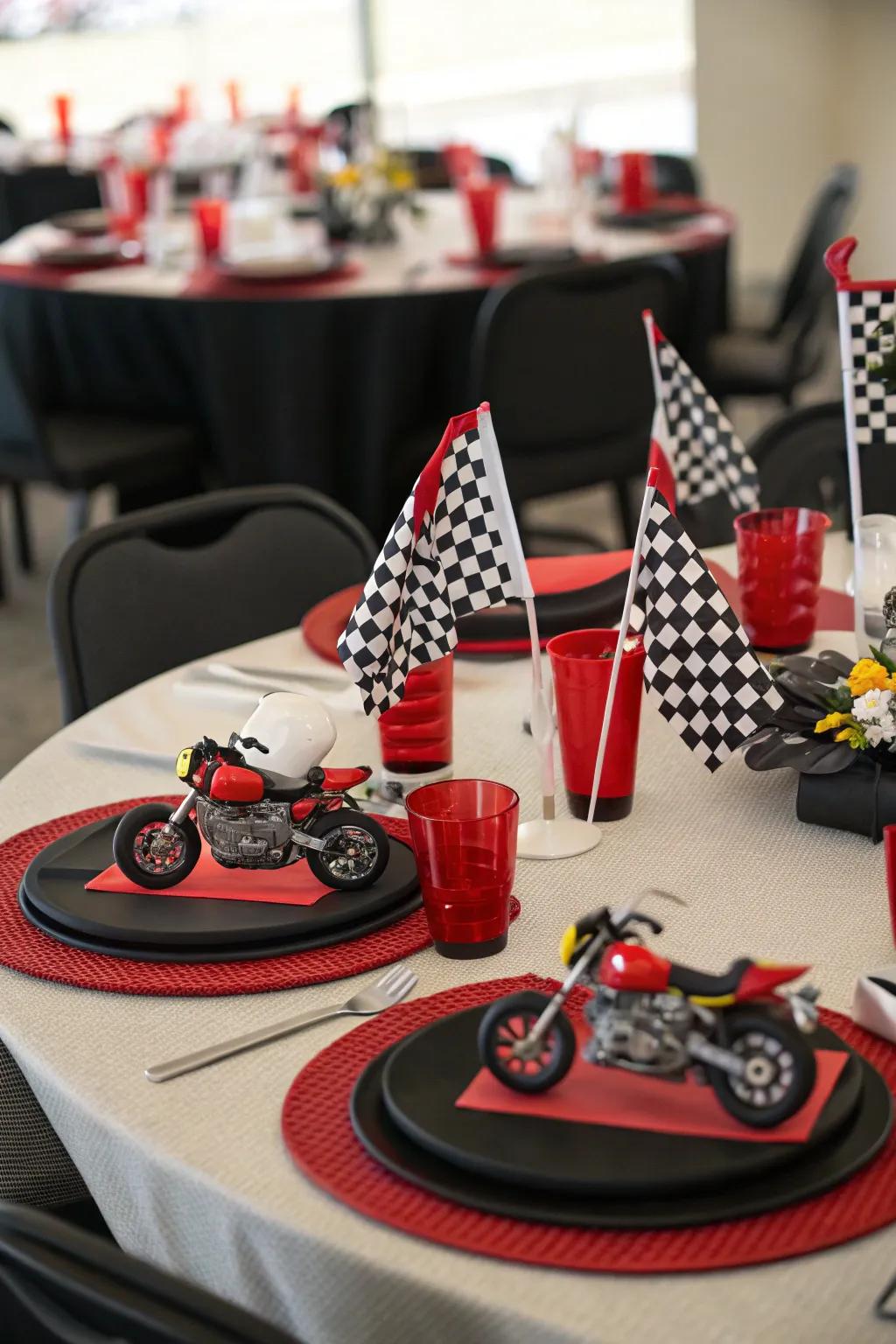 A motorbike-inspired tablescape with daring accents.