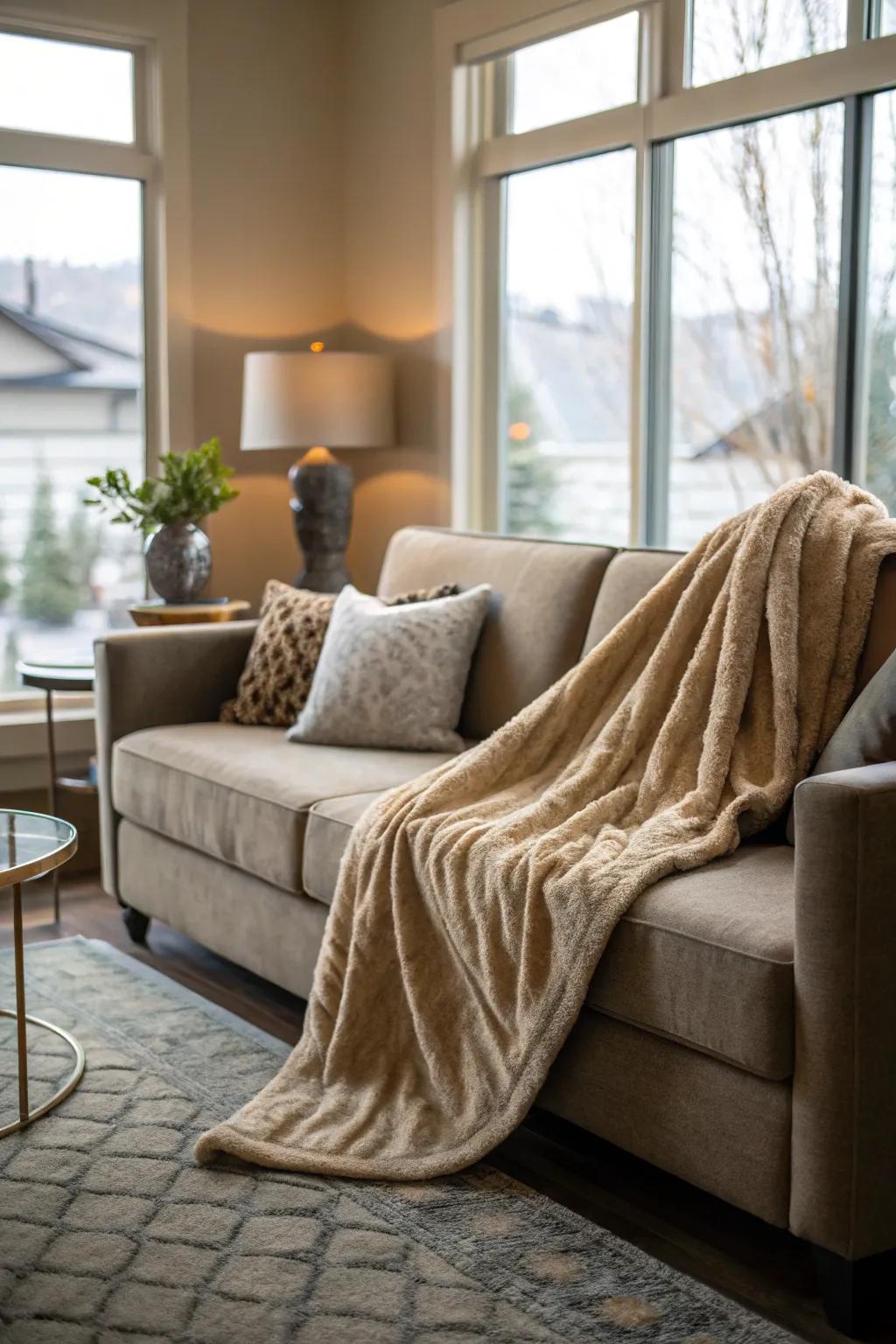 A plush throw blanket, an ideal companion for cozying up in a new home.