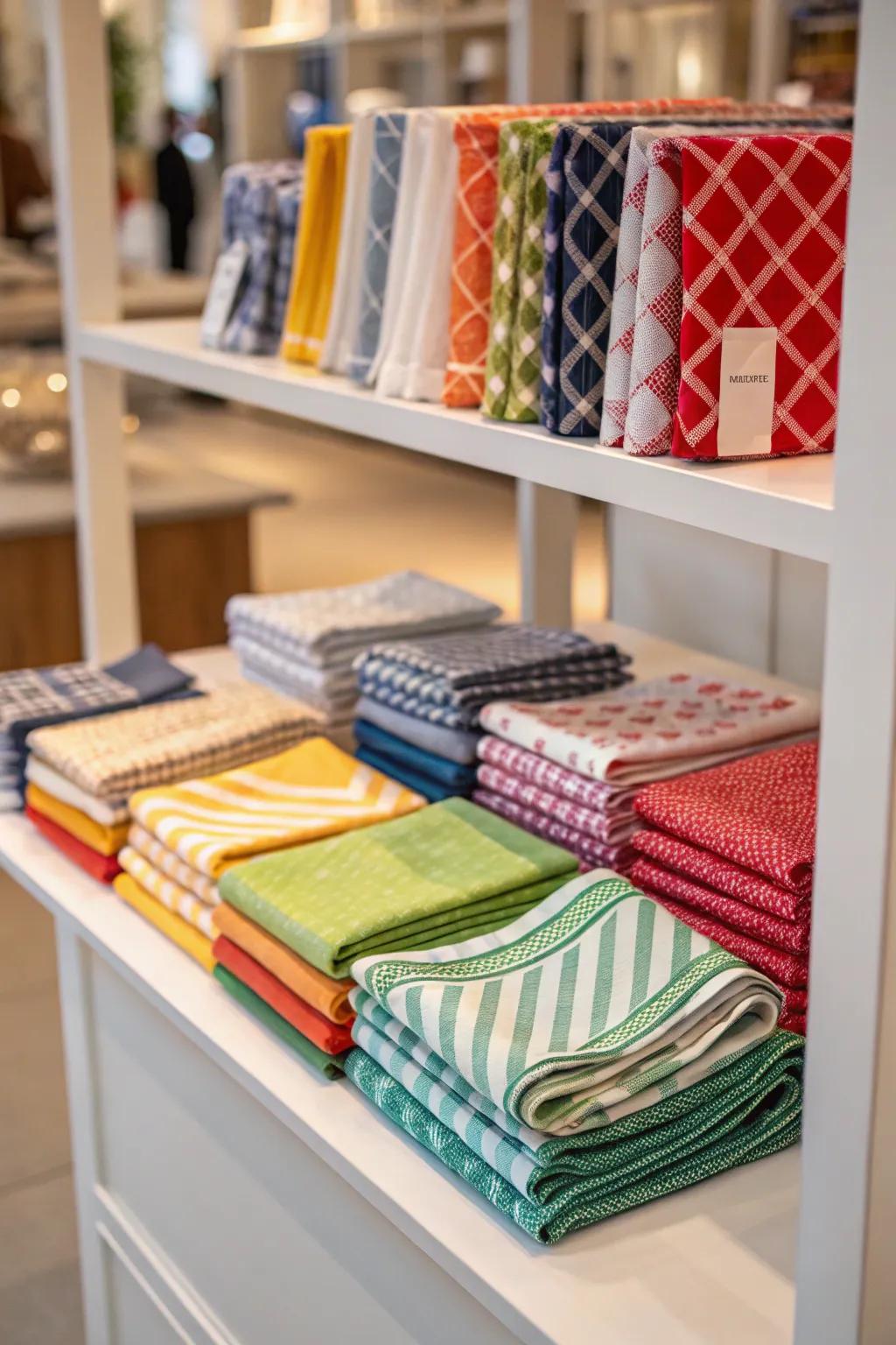 Napkins artfully displayed on a shelf, adding a decorative element to any living space.
