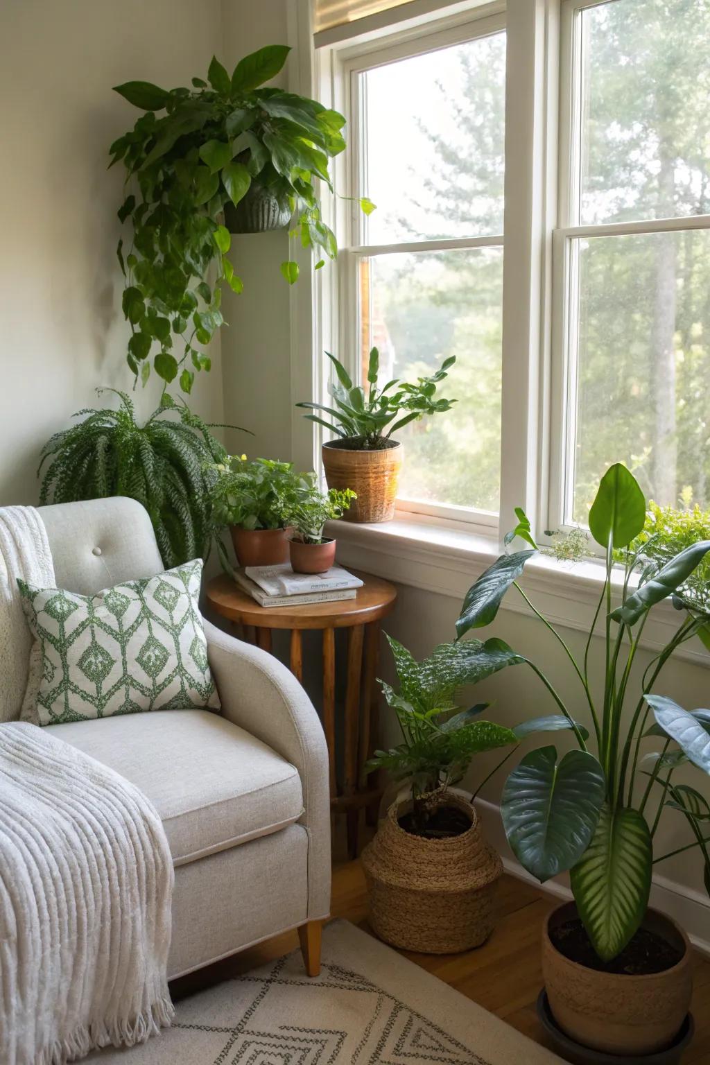 Greenery breathes life into a bedroom, making it feel fresh and vibrant.