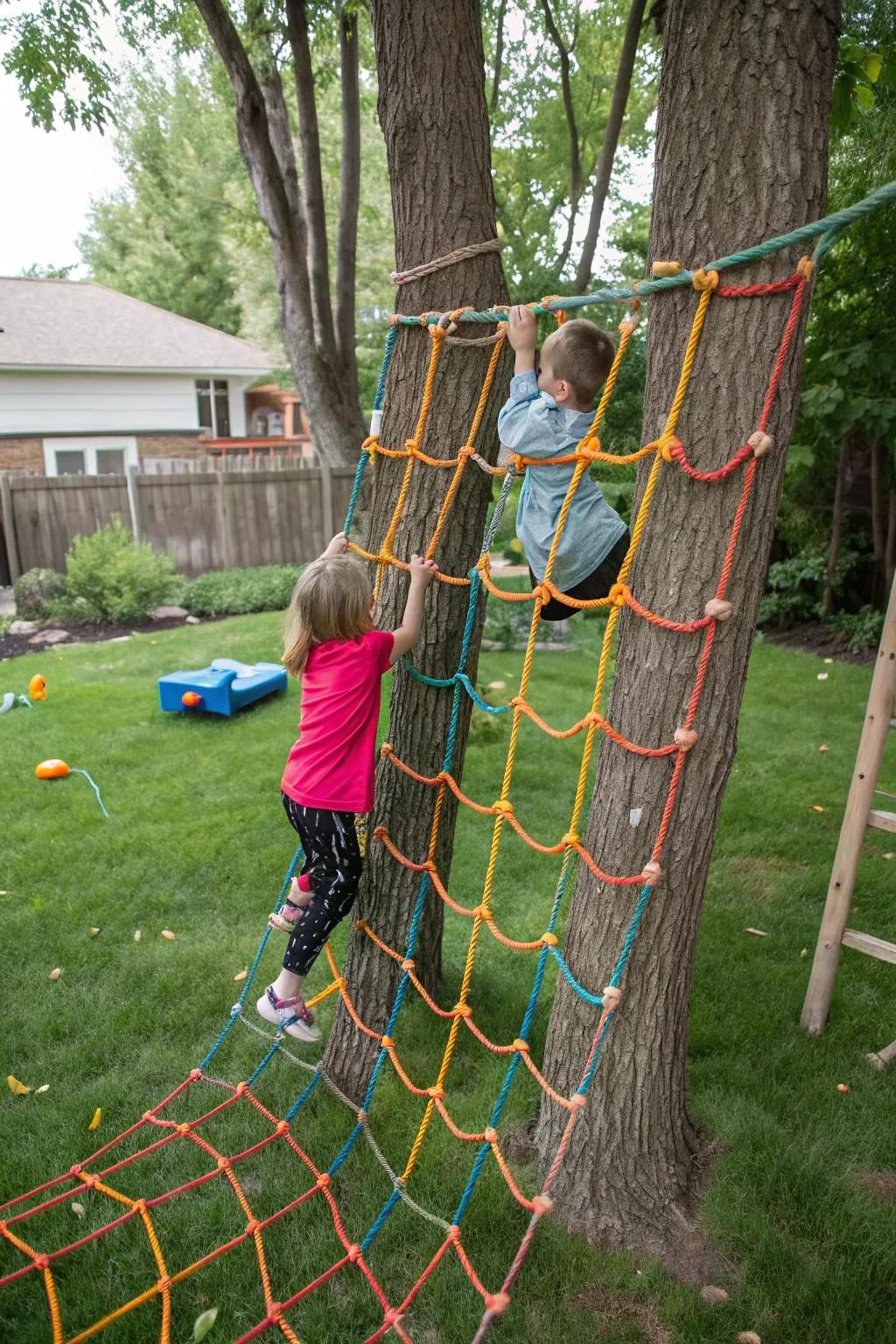 Rope webs cultivate a challenging climbing journey.