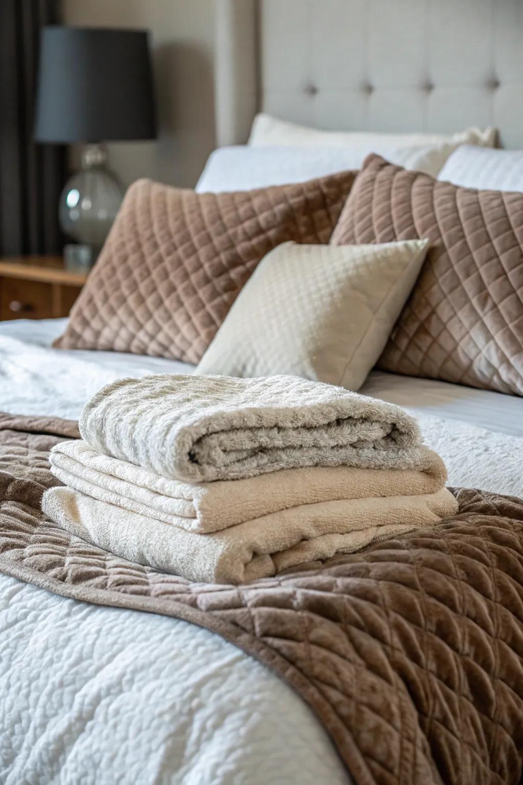 Textured bedding fashioning a cozy and appealing scene.