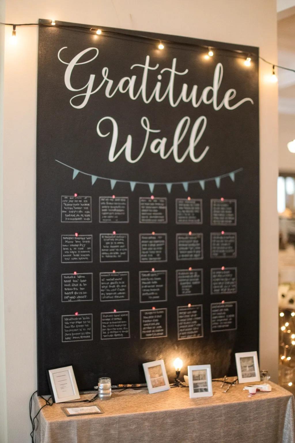 A gratitude-themed chalkboard wall, ideal for pondering the gifts of life.
