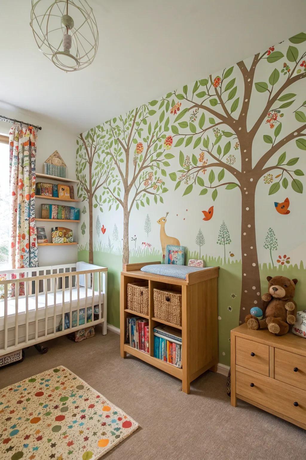 Ecosystem-themed wallpapers create a tranquil forest atmosphere.