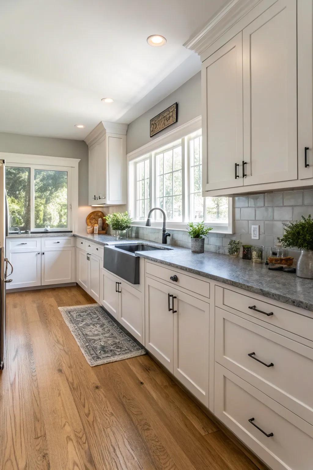 Neutral hues wonderfully accenting oak flooring.