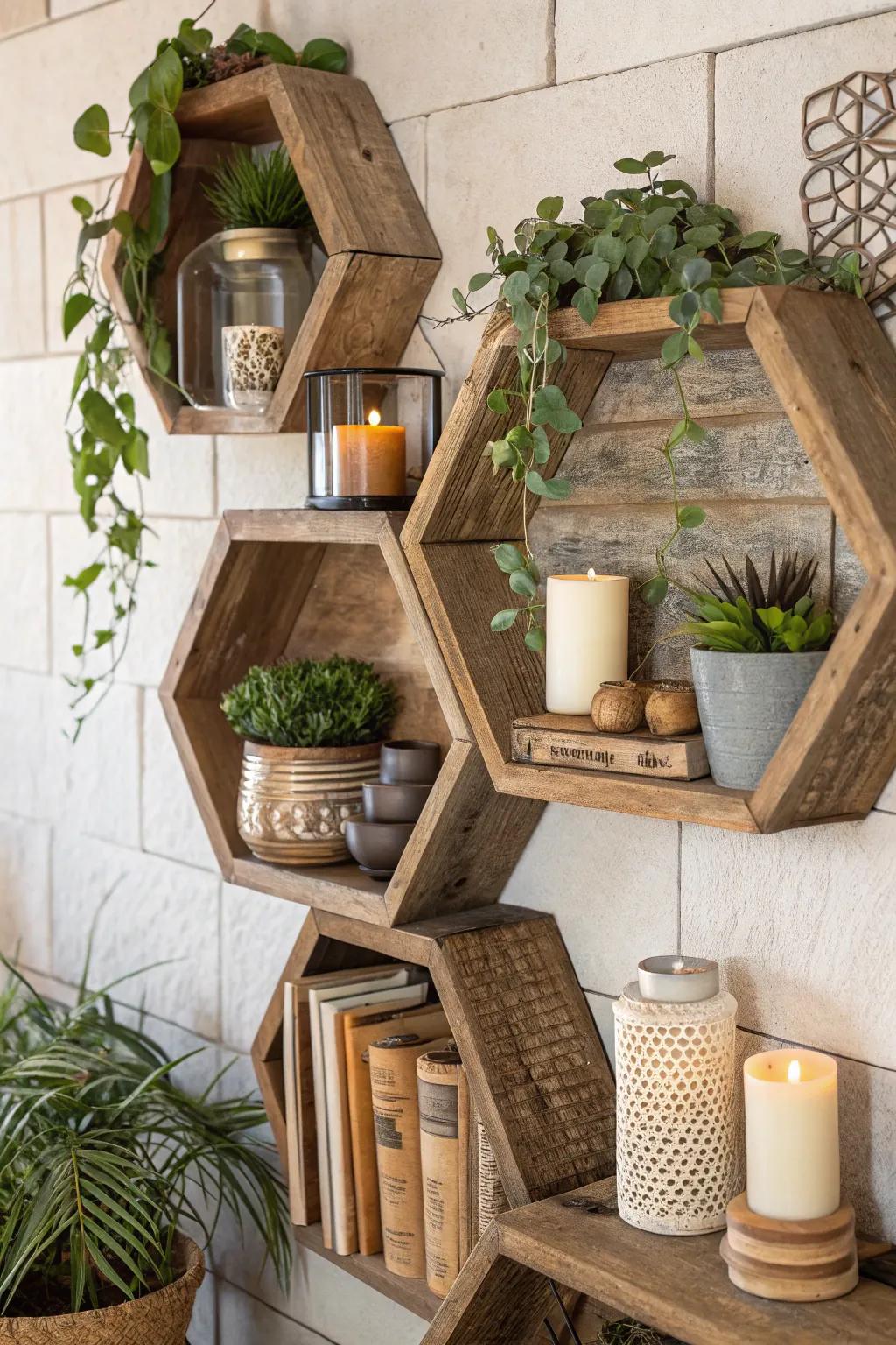 Native timber octagon ledges harmonize beautifully with countryside themes.